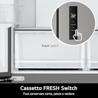 LG GMM41MSBEM Frigorifero 4 porte Slim, Classe E, 474L, Total No Frost con Multi Air Flow, Cassetto Zero Gradi Convertibile Fresh Switch, Ripiani in vetro temperato, Illuminazione LED, Silver