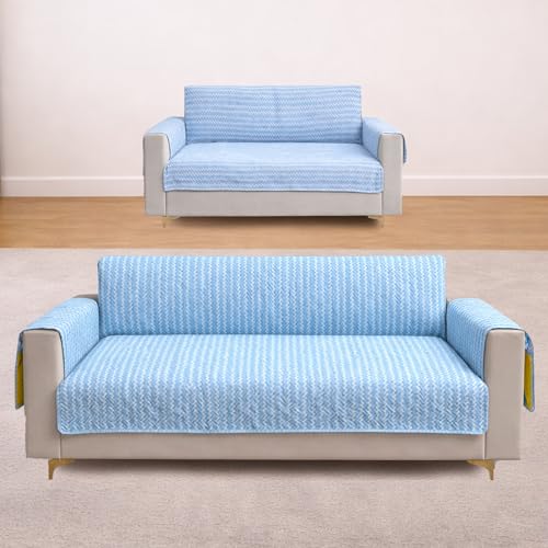 Image of Homerz Premium 5(3+2) Seater Quilted Reversible Sofa Cover Mat with Pocket Arms | Polyester Blend 350 GSM Full Coverage & Back Belt for Stability (Solara, 5(3+2) Seater)
