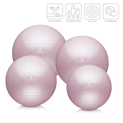 Foto von BODYMATE Gymnastikball Sitzball Trainingsball mit GRATIS E-Book inkl. Luft-Pumpe, Ball für Fitness, Yoga, Gymnastik, Core Training, für starken Rücken als Büro-Stuhl Princess-PINK 65cm