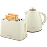 HOMCOM Kettle and Toaster Set, 1.7L 3000W Fast Boil Jug Kettle with Auto Shut Off, 2 Slice Toaster with 7 Level Browning Controls & Crumb Tray, UK Otter Thermostat, Beige
