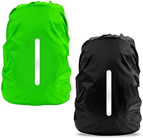 LAMA 2pcs Waterproof Rain Cover for Backpack, Reflective Rainproof Protector for Anti-dust and Anti-Theft M 26L-40L Black