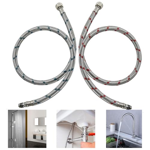 Homefantasy 2 Stück Anschlussschlauch Armatur G3/8 x M10,Geflochtener Edelstahl Panzerschlauch, Flexschlauch Verlängerung, Wasserhahnschlauch für Badezimmerküche