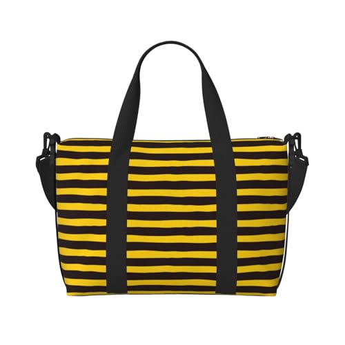 Travel Duffle Bags For Women Men - Bee Stripe Print Personal Item Weekender Overnight Gym Carry On Airport Tote Bag With Strap For Yoga, Travel, Business Trips