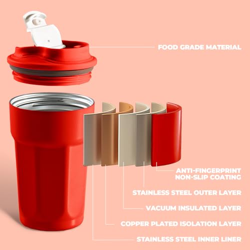 Puraville Caneca de café de viagem de 425 g com tampa flip, copo térmico isolado à prova de vazament