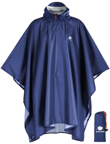 ANYOO Impermeabile Poncho Pioggia Riutilizzabile Multiuso Impermeabile con Cappuccio Packable Telo Riparo a Terra Foglio Ideale per Campeggio all'aperto Pesca Sopravvivenza,Blu scuro,Taglia unica