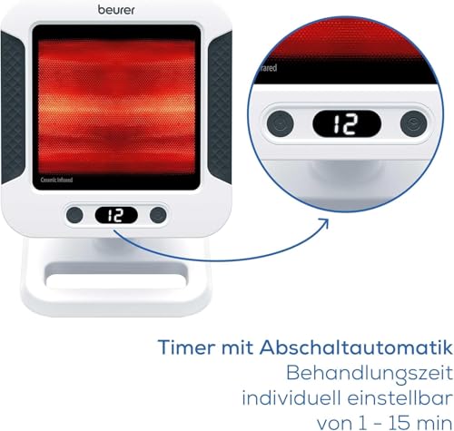 Beurer IL 60 Infrarot-Wärmestrahler, wohltuende Wärme bei Erkältung und Muskelverspannung, Medizinprodukt mit 300 Watt, Glaskeramikscheibe mit UV-Schutz, Schirm verstellbar, Made in Europe
