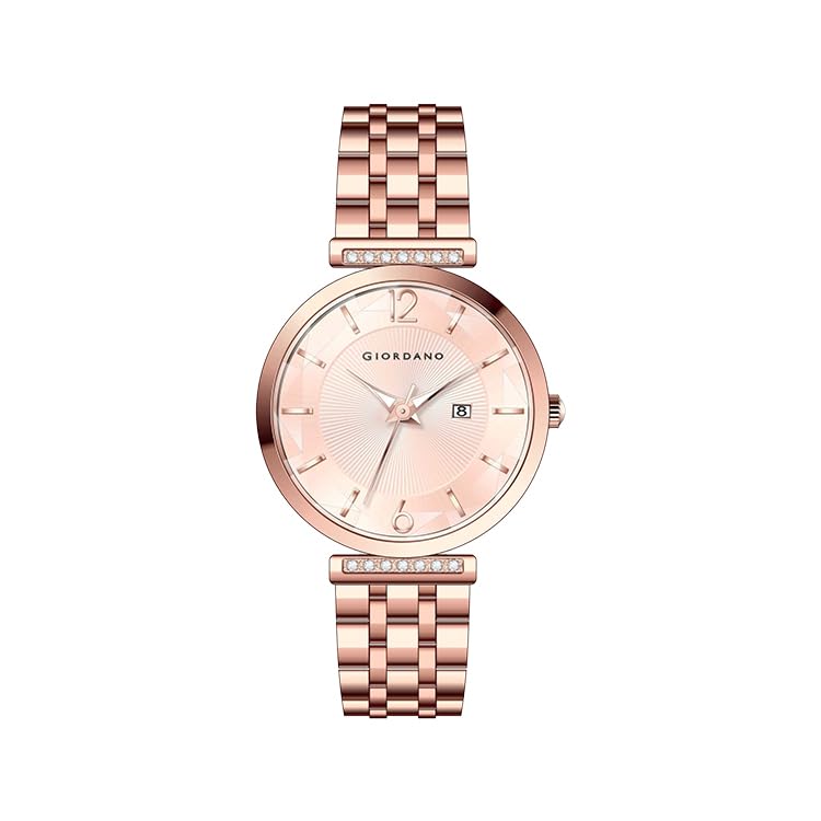 Image of Giordano Exquisite Analog Watch for Women with Round Cut Glass Textured Dial, Date Display Function, Quartz Movement and Stainless Steel Strap - GZ-60111