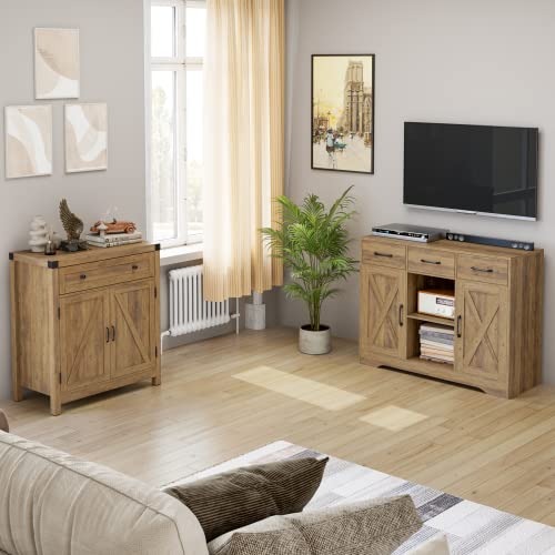 Hostack Modern Farmhouse Buffet Cabinet With Storage, Barn Doors Sideboard Buffet Storage Cabinet With Drawers And Shelves, Wood Coffee Bar Cabinet For Kitchen, Dining Room, Living Room, Rustic Brown #TOP3