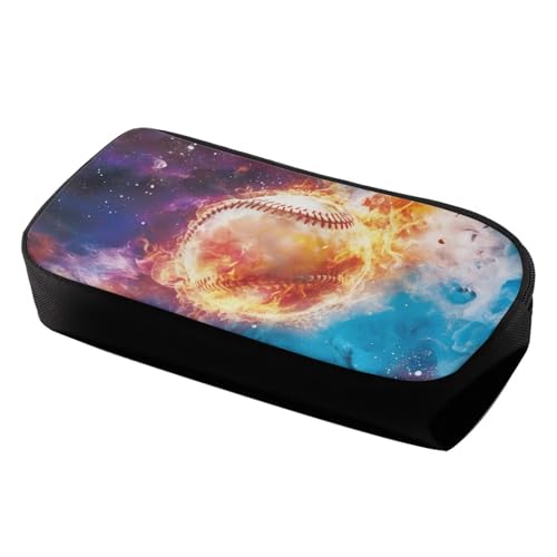 Image of Fire Baseball Preppy Pencil Case for School Supplies,Pencil Pouch with Zipper,Pencil Bag for Teen Boys Girls,Aesthetic Journaling Supplies