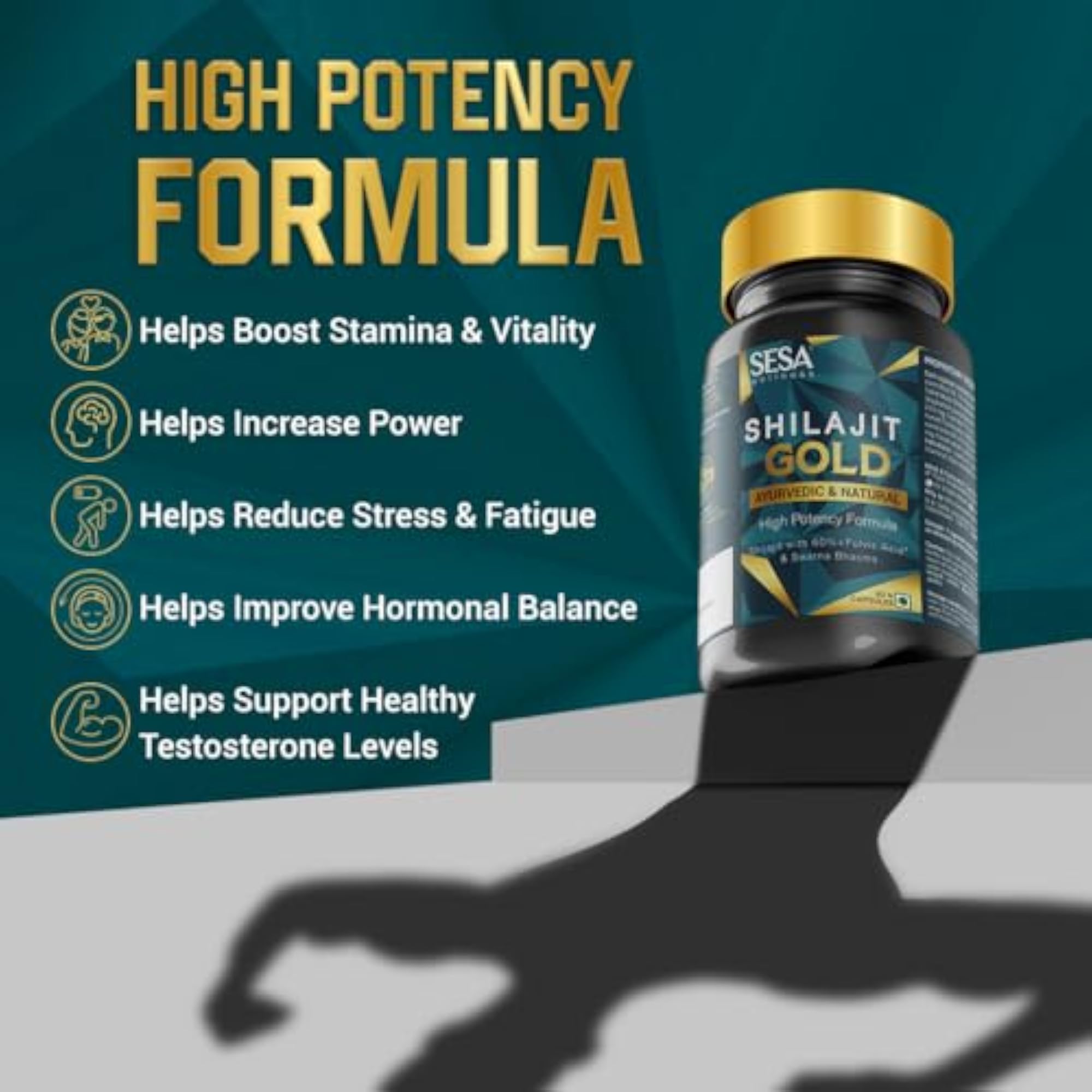 SESA Shilajit Capsules, 60%+ Fulvic Acid, 60 Count