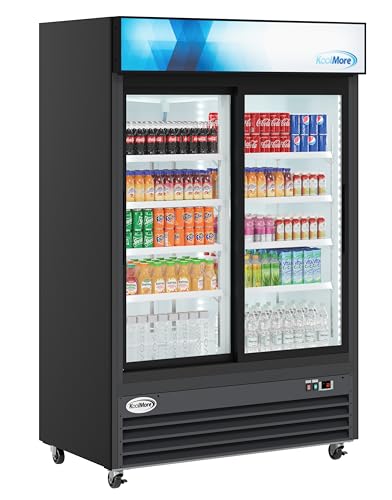 Image of KoolMore MDR-2D-GSLD Commercial Glass 2 Door Display Refrigerator Merchandiser - Upright Beverage Cooler with LED Lighting - 45 Cu. Ft., Black