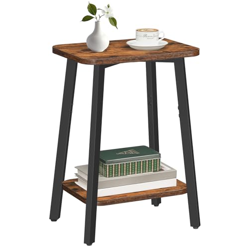MAHANCRIS 2-Tier Side Table, Narrow Side Table for Small Spaces, Rectangular End Table, Small Nightstand with Storage Shelf, Metal Frame, Living Room, Bedroom, Rustic Brown and Black AETHR4701