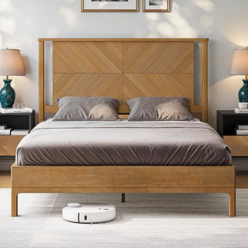 Bme Vivian 14" Queen Bed Frame with Headboard, Acacia Wood