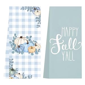 LXOMILL Blue Pumpkin Fall Kitchen Towels, Blue Fall Decor, Teal Fall Bathroom Hand Towels, Pumpkin Dish Towels, Autumn Kitchen Towels, Fall Blue Pumpkin Towels