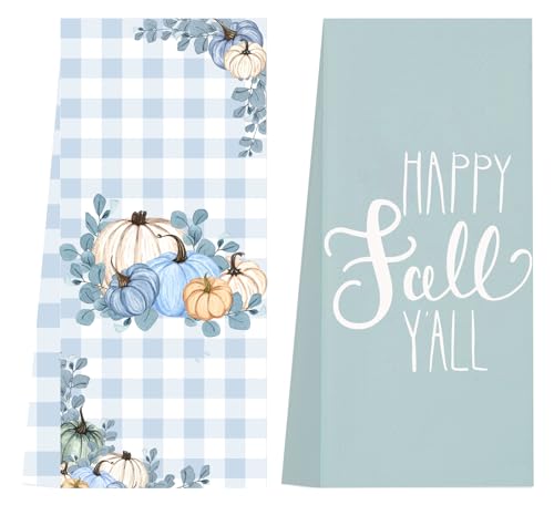 LXOMILL Blue Pumpkin Fall Kitchen Towels, Blue Fall Decor, Teal Fall Bathroom Hand Towels, Pumpkin Dish Towels, Autumn Kitchen Towels, Fall Blue Pumpkin Towels
