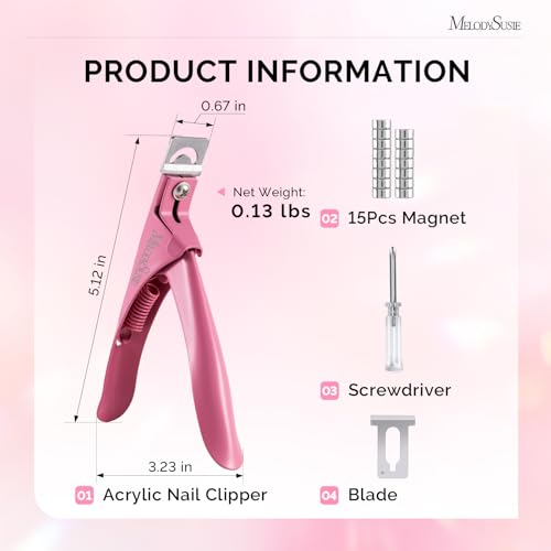 Image of MelodySusie Acrylic Nail Clippers with 15pcs Magnet Sizers, Professional Nail Cutters for Long Acrylic Gel Nails Tips, Adjustable Stainless Nail Trimmer, Manicure Tool for Salon Home, Dark Pink