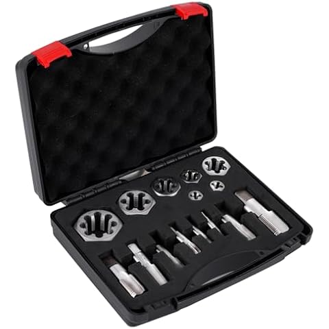 Consfly NPT Pipe Tap and Die Set, Hex Die Set 1/16", 1/8", 1/4", 3/8", 1/2", 3/4" and 1", 15pcs High Speed Steel Taps Carbon Steel Dies Cover