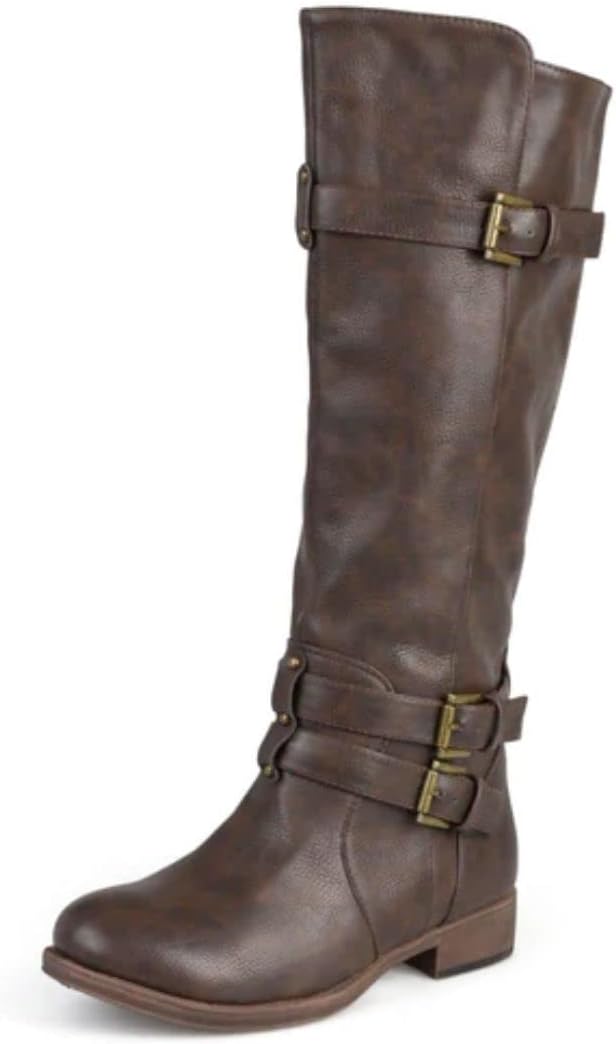 Journee Collection Womens Bite Wide Calf Stacked Heel Riding Boots - Size: 9 - Brown
