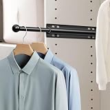 Supforce Valet Rod for Closet Pull Out, Retractable Slide Out Valet Rod Closet Organization, 12' Aluminum Valet Clothing Hanger Rods Perfect for Suits, Freshly Pressed Clothes, Black