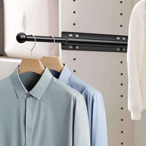 Supforce Valet Rod for Closet Pull Out, Retractable Slide Out Valet Rod Closet Organization, 12\" Aluminum Valet Clothing Hanger Rods Perfect for Suits, Freshly Pressed Clothes, Black