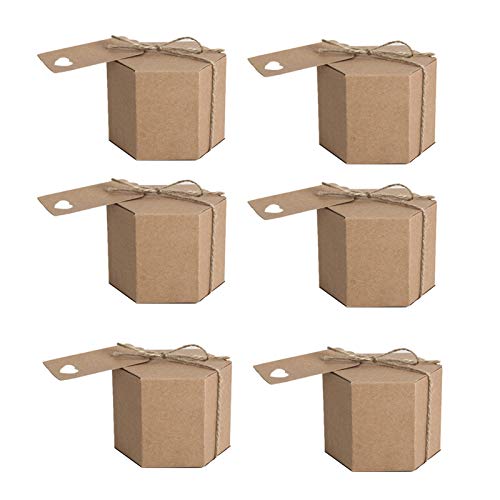 CTRLZS 50Pcs Paper Candy Box, Hexagonal Carton Candy Box Gift Box, with Twine and Tag, Wedding Party Supplies