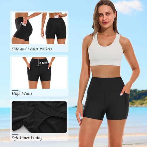 Image of HODOSPORTS Women's 3'' /5'' /7'' /9'' /12'' Swim Board Shorts UPF50+ High Waisted Quick Dry Swimsuit Bottoms with Pockets Liner