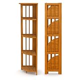 Stony-Edge 5-Tier Folding Corner Bookshelf | Honey Oak Wood Finish | 51x12.5x12.5 Inches | Corner Bo