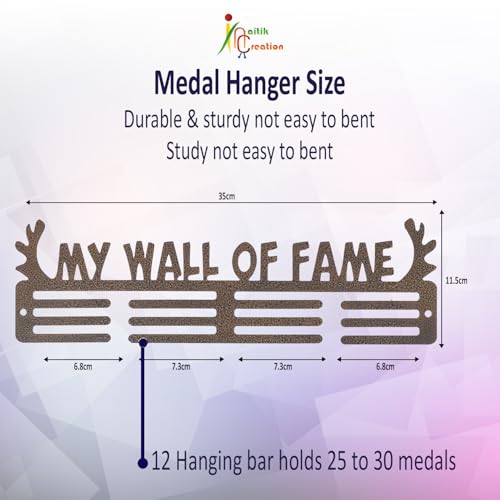 Image of NAITIK CREATION Medal Hangers for Wall - Medal Holder Display Hanger | Holds Up to 65 Medals | Sports Medal Display | Medals Hanger | Premium Antique Golden (My Wall of Fame)