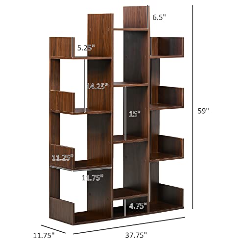 Homcom Tree Bookshelf, Modern Freestanding Bookcase With 13 Open Shelves, Display Unit For Living Room, Study Or Office, Brown #TOP2