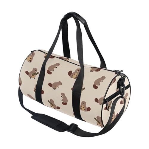 Duffel Bags Cute Beaver Gym Bag Round Sports Bag Canvas Travel Luggage Overnight Bags for Men Women