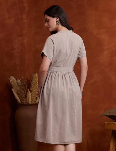 Image of Amazon Brand - Myx Women's Embroidered Shirt Dress | Cotton Blend | Below The Knee (Available in Plus Sizes)