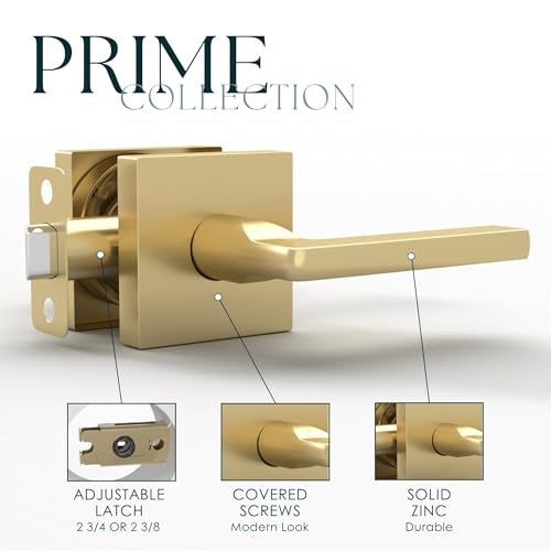 Image of Mega Handles Prime Passage Lever Door Handle for Closet or French Doors, Single Side Door Levers, Fits All Standard Door Sizes, Covered Screws Included - Satin Brass (1 Pack) 5 inch