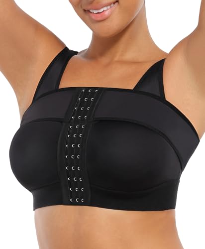 FeelinGirl Front Closure Post Surgical Compression Bra for Women with Removable Breast Support Band Black XL
