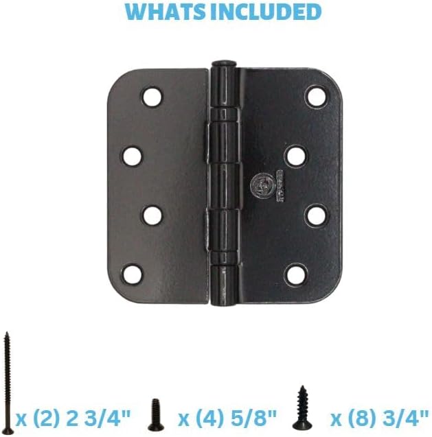 4.0" x 4.0" 5/8" Radius Ball Bearing Exterior Door Hinges (Black Primed, Pack of 3)
