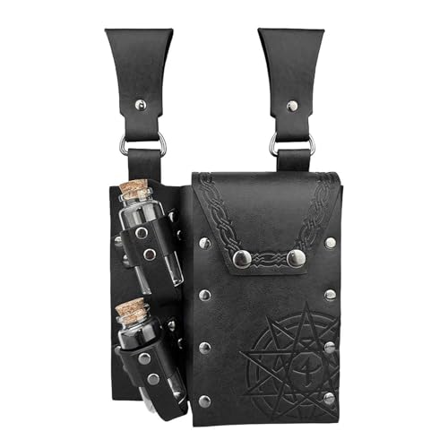 Sac de ceinture en cuir médiéval noir à deux compartiments fait main