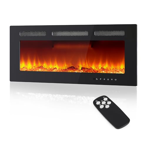40 Inch Recessed & Wall Mounted Electric Fireplace - Low Noise Heater (750/1500w) with Remote Control, Touch Screen, Timer & Adjustable Flame Color/Brightness for Living Room Bedroom