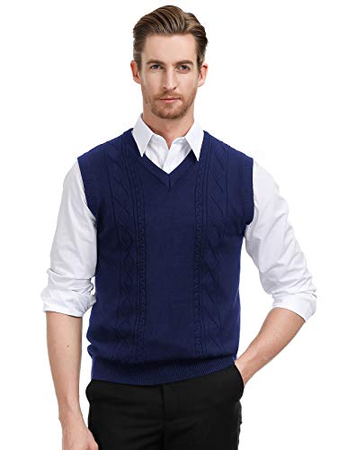 Paul Jones Men's Solid Color V-Neck Sweater Vest Knit V-Neck Sweater XL Blue
