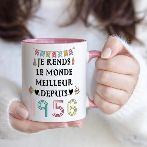 Fatbaby Cadeaux pour le 70e Anniversaire des Femmes, Tasse à Café pour les Septuagénaires, Tasse à Thé Je rends le monde meilleur depuis 1956 11oz – vue 3