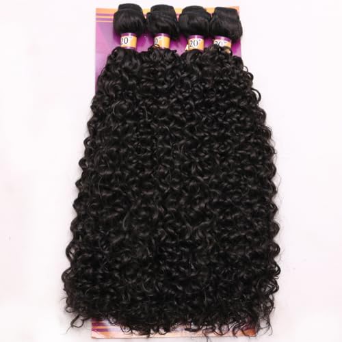 ZHENLISI Afro Kinky Curly Bundles Curly Quick Weave Hair Bundle Synthetic Hair Weave Curly Synthetic Hair Extensions for Women Natural Black Color 20 Inches 4 Pieces (Color 2#)