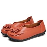 Mocassins en Cuir pour Femmes, Style Vintage, Faits Main, Confortables, antidérapants, Semelle Souple, Style décontracté,Orange,37