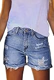 Pink Queen Summer Casual Ripped Denim Shorts for Women High Waist Frayed Distressed Short Jeans Fashion Stretchy Short Denim Bottom Outfits Dark Blue S