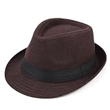 Unisex Classic Manhattan Fedora Hat with Black Band Fashion Casual Jazz Wool Cap（Coffee）