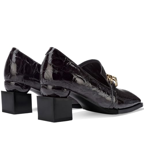 Image of Loafers for Women Patent Leather Buckle Square Toe Chunky Block Dress Slip On Wide Casual Comfortable Dressy High Heels Ladies Comfort Moccasins Elegantes 2 Inch Shoes