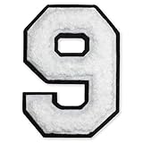 Number 9 - Chenille Embroidery Varsity Iron-On Patch by pc, 2-1/2', TR-12244 (White/Black)
