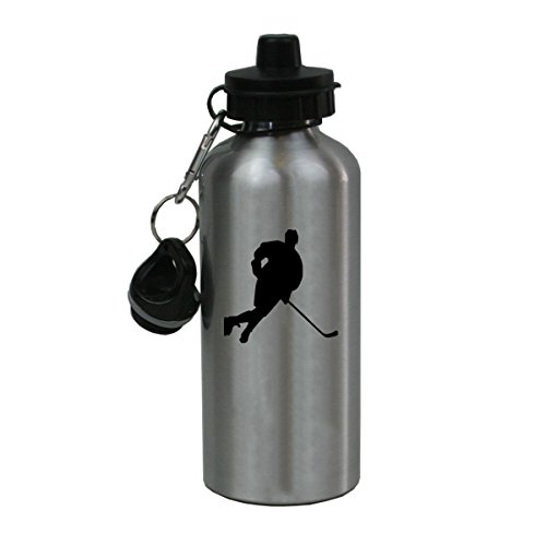 Personalized Custom Hockey Player Aluminum Silver Finish 20 Ounce Water Bottle Customizable