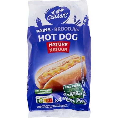 Générique - CLASSIC' - Pains spéciaux Hot Dog nature CARREFOUR | Onctueux et savoureux | Parfait pour vos repas gourmands | 250g | LOT DE 4