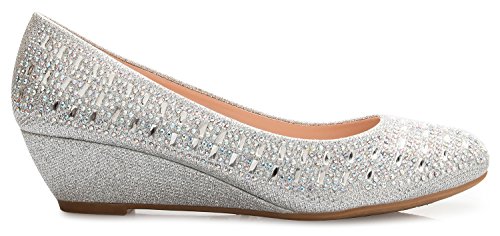 Olivia K Women's Close Round Toe Low Wedge Glitter Rhinestone Comfort2