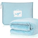Blleshelfl Reisedecke, Reisedecke Flugzeug, Kissen Decke 2 in 1, Hellblau