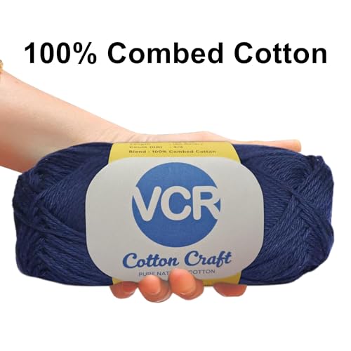 Image of VCR 8Ply Navy Blue Cotton Craft Yarn, 100 Grams Hank, 160 Meters Length, Cotton Combed Ball for Crochet and Knitting, Pack of 1 Yarn, Suitable for DIY Crafts