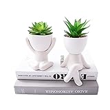 VENY TAYA 2 PCS Unique Artificial Plants Succulents Office Decor for Women and Men, Small Fake Plants with Human-Shaped Pots, Cute Faux Plants Indoor for Office or Home Decoration, White